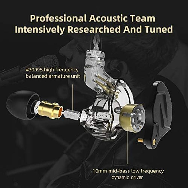 KZ ZSN PRO X Hifi in Ear Monitor IEM Headphones, 1BA 1DD Earbud Headphone Dual Driver Drummer Musician Earphone Stereo Headset with Removable C Pin Cable for Church (NO Mic, Dark Black)……